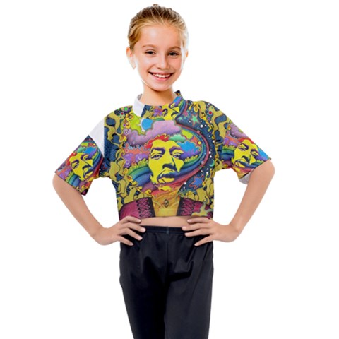 Psychedelic Rock Jimi Hendrix Kids Mock Neck Tee by Semog4