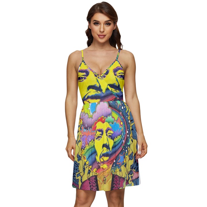 Psychedelic Rock Jimi Hendrix V-Neck Pocket Summer Dress 