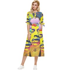 Psychedelic Rock Jimi Hendrix Bow Sleeve Chiffon Midi Dress by Semog4