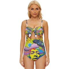 Psychedelic Rock Jimi Hendrix Knot Front One-piece Swimsuit by Semog4