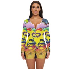 Psychedelic Rock Jimi Hendrix Long Sleeve Boyleg Swimsuit by Semog4