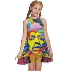 Psychedelic Rock Jimi Hendrix Kids  Halter Collar Waist Tie Chiffon Dress by Semog4