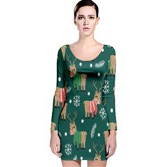 Cute Christmas Pattern Doodle Long Sleeve Velvet Bodycon Dress by Semog4