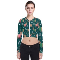 Cute Christmas Pattern Doodle Long Sleeve Zip Up Bomber Jacket