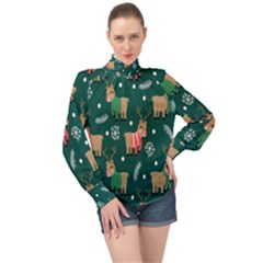 Cute Christmas Pattern Doodle High Neck Long Sleeve Chiffon Top by Semog4