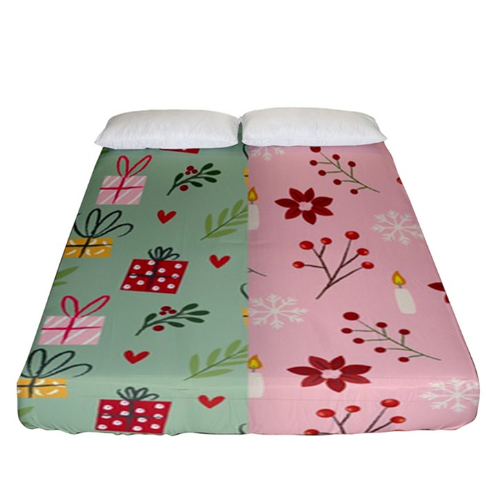 Flat Christmas Pattern Collection Fitted Sheet (California King Size)