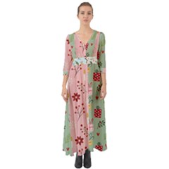 Flat Christmas Pattern Collection Button Up Boho Maxi Dress