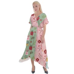 Flat Christmas Pattern Collection Cross Front Sharkbite Hem Maxi Dress