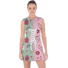 Flat Christmas Pattern Collection Lace Up Front Bodycon Dress