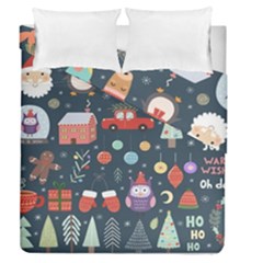 Vector Set Cute Christmas Elements Santa-penguin Deer Bear Fox Owl Trees Snowman Bird Angel More Duvet Cover Double Side (queen Size) by Semog4