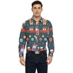 Vector Set Cute Christmas Elements Santa-penguin Deer Bear Fox Owl Trees Snowman Bird Angel More Men s Long Sleeve  Shirt by Semog4