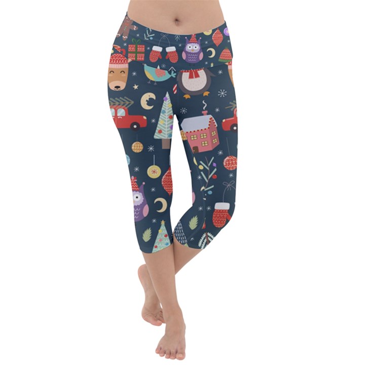 Vector Set Cute Christmas Elements santa-penguin Deer Bear Fox Owl Trees Snowman Bird Angel More Lightweight Velour Capri Yoga Leggings