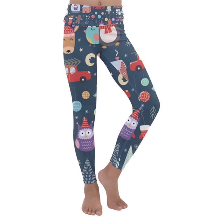 Vector Set Cute Christmas Elements santa-penguin Deer Bear Fox Owl Trees Snowman Bird Angel More Kids  Lightweight Velour Classic Yoga Leggings