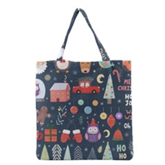 Vector Set Cute Christmas Elements Santa Penguin Deer Bear Fox Owl Trees Snowman Bird Angel More Grocery Tote Bag by Semog4