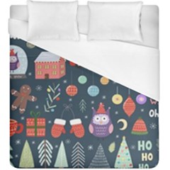 Vector Set Cute Christmas Elements Santa Penguin Deer Bear Fox Owl Trees Snowman Bird Angel More Duvet Cover (king Size) by Semog4