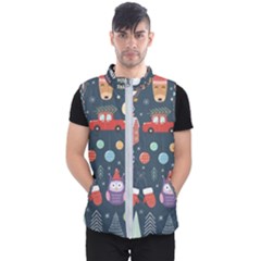 Vector Set Cute Christmas Elements Santa Penguin Deer Bear Fox Owl Trees Snowman Bird Angel More Men s Puffer Vest by Semog4