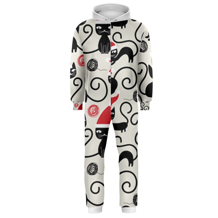 Cute Christmas Seamless Pattern Vector Hooded Jumpsuit (Men)