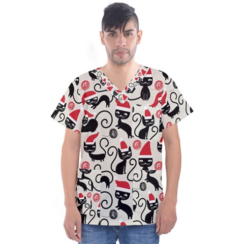 Cute Christmas Seamless Pattern Vector Men s V-neck Scrub Top by Semog4