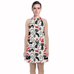 Cute Christmas Seamless Pattern Vector Velvet Halter Neckline Dress 