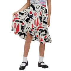 Cute Christmas Seamless Pattern Vector Kids  Ruffle Flared Wrap Midi Skirt