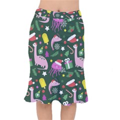 Colorful Funny Christmas Pattern Short Mermaid Skirt by Semog4