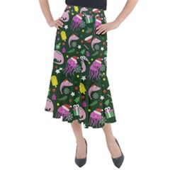 Colorful Funny Christmas Pattern Midi Mermaid Skirt by Semog4