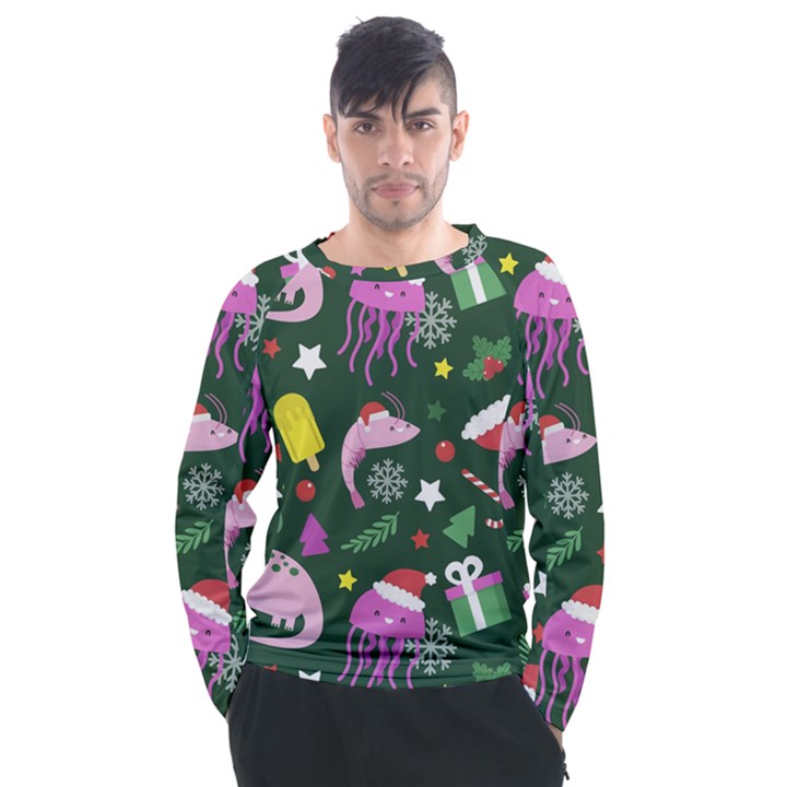 Colorful Funny Christmas Pattern Men s Long Sleeve Raglan Tee