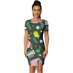 Colorful Funny Christmas Pattern Fitted Knot Split End Bodycon Dress by Semog4