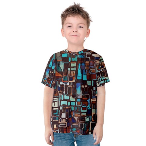 Stained Glass Mosaic Abstract Kids  Cotton Tee by Semog4