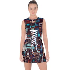 Stained Glass Mosaic Abstract Lace Up Front Bodycon Dress by Semog4