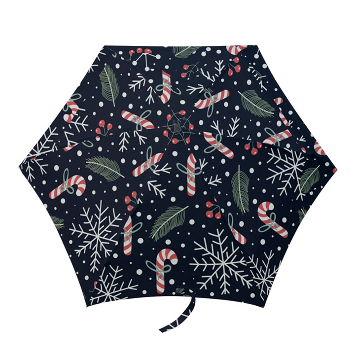 Holiday Seamless Pattern With Christmas Candies Snoflakes Fir Branches Berries Mini Folding Umbrellas