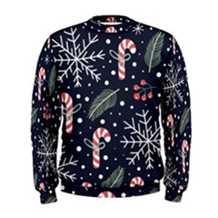 Holiday Seamless Pattern With Christmas Candies Snoflakes Fir Branches Berries Men s Sweatshirt by Semog4