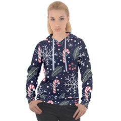 Holiday Seamless Pattern With Christmas Candies Snoflakes Fir Branches Berries Women s Overhead Hoodie by Semog4