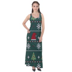 Beautiful Knitted Christmas Pattern Sleeveless Velour Maxi Dress by Semog4