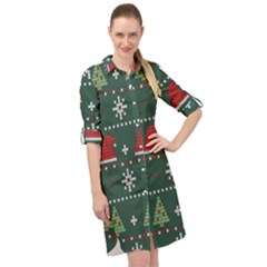 Beautiful Knitted Christmas Pattern Long Sleeve Mini Shirt Dress by Semog4