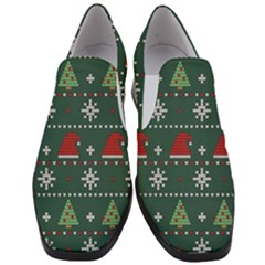 Beautiful Knitted Christmas Pattern Women Slip On Heel Loafers by Semog4