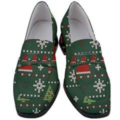 Beautiful Knitted Christmas Pattern Women s Chunky Heel Loafers by Semog4