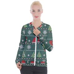 Beautiful Knitted Christmas Pattern Casual Zip Up Jacket by Semog4