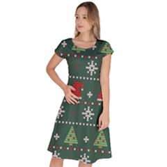 Beautiful Knitted Christmas Pattern Classic Short Sleeve Dress by Semog4