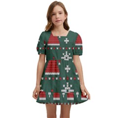 Beautiful Knitted Christmas Pattern Kids  Short Sleeve Dolly Dress by Semog4