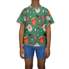 Colorful Funny Christmas Pattern Kids  Short Sleeve Swimwear