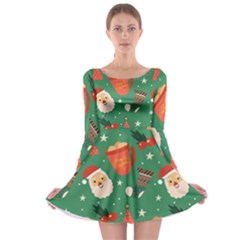 Colorful Funny Christmas Pattern Long Sleeve Skater Dress by Semog4