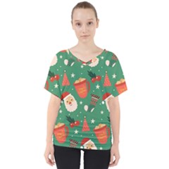 Colorful Funny Christmas Pattern V-neck Dolman Drape Top by Semog4