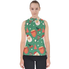 Colorful Funny Christmas Pattern Mock Neck Shell Top by Semog4