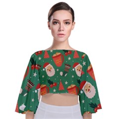 Colorful Funny Christmas Pattern Tie Back Butterfly Sleeve Chiffon Top by Semog4