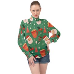 Colorful Funny Christmas Pattern High Neck Long Sleeve Chiffon Top by Semog4