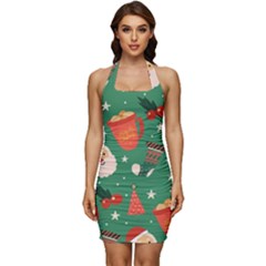 Colorful Funny Christmas Pattern Sleeveless Wide Square Neckline Ruched Bodycon Dress by Semog4