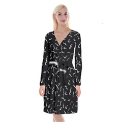 Scribbles Lines Drawing Picture Long Sleeve Velvet Front Wrap Dress by Semog4