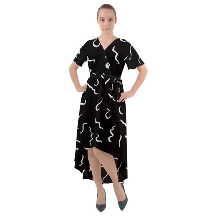 Scribbles Lines Drawing Picture Front Wrap High Low Dress