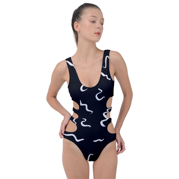 Scribbles Lines Drawing Picture Side Cut Out Swimsuit